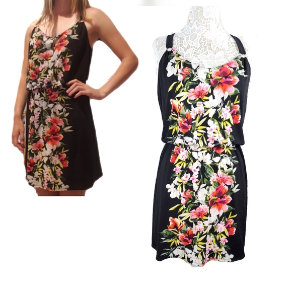 White House Black Market Wmn M Flowery Tunic Dress - Picture 2 of 5